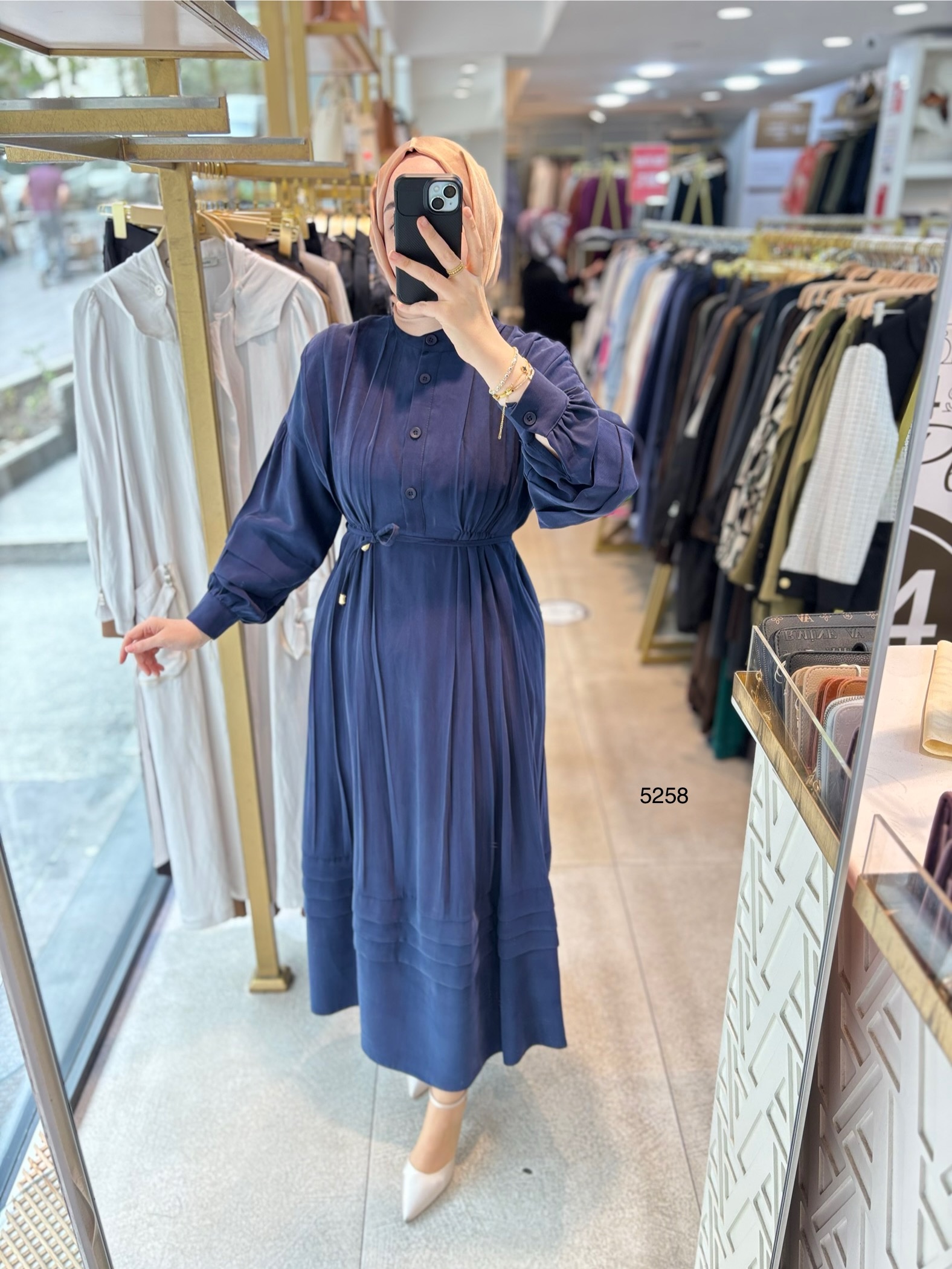 5258 PİLE DETAYLI ELBİSE - Görsel 4