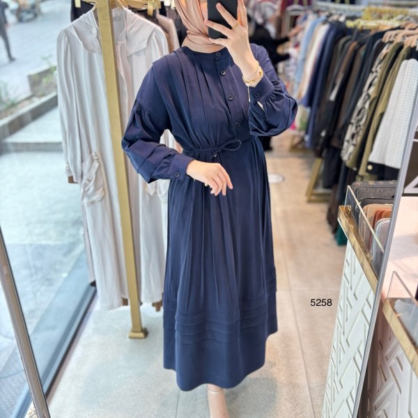 5258 PİLE DETAYLI ELBİSE - Görsel 1