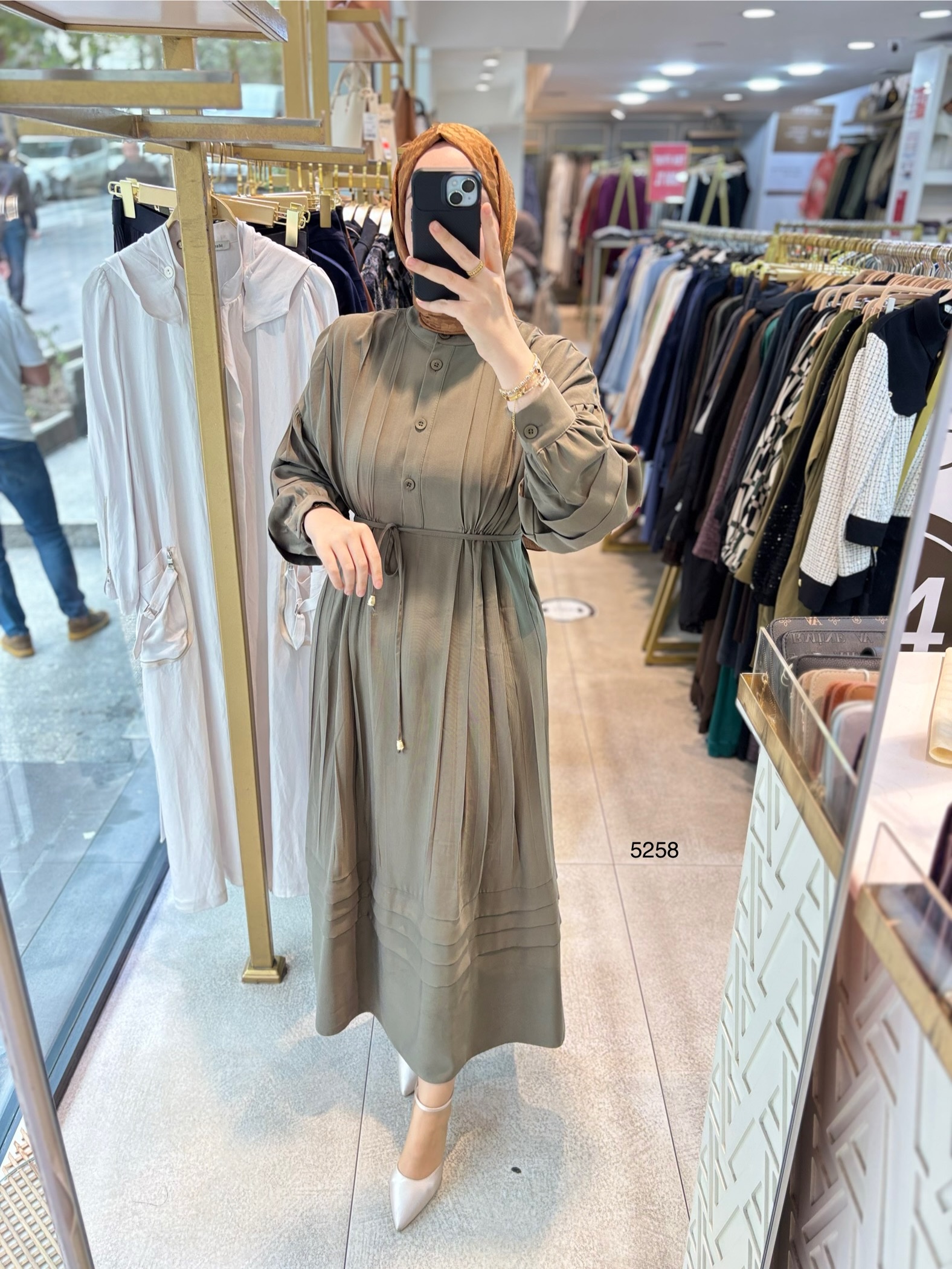 5258 PİLE DETAYLI ELBİSE - Görsel 8