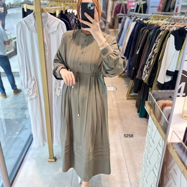 5258 PİLE DETAYLI ELBİSE - Görsel 10
