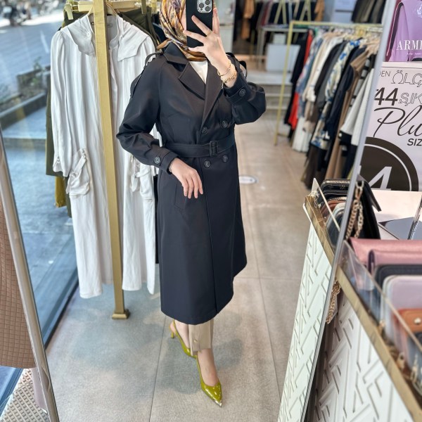 SZ1547 SELMA ZAFEROĞLU DÜĞMELİ TRENÇKOT - Görsel 4