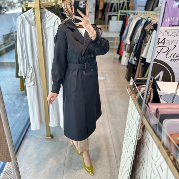 SZ1547 SELMA ZAFEROĞLU DÜĞMELİ TRENÇKOT - Görsel 1