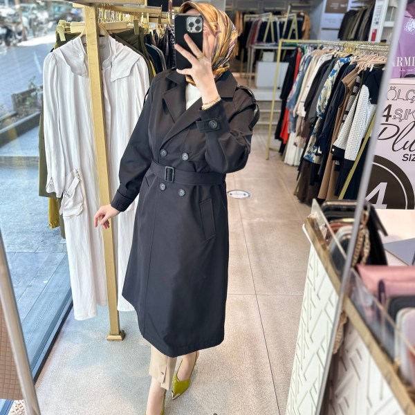 SZ1547 SELMA ZAFEROĞLU DÜĞMELİ TRENÇKOT - Görsel 2