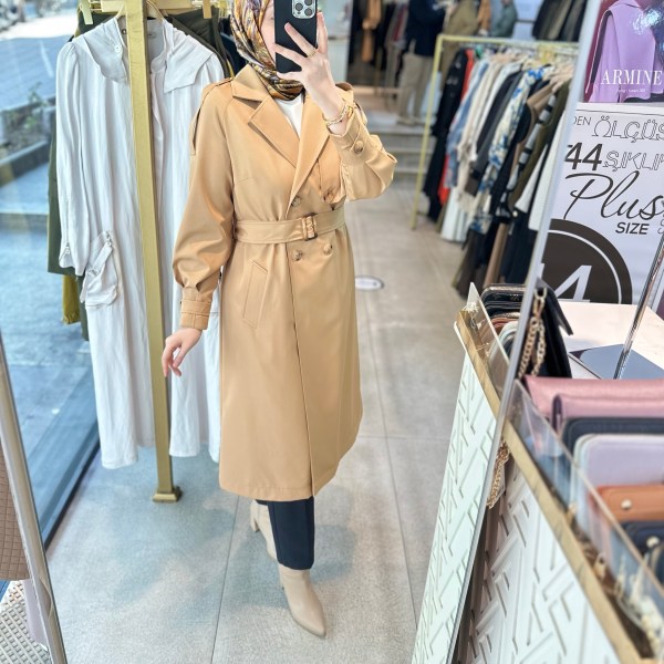 SZ1547 SELMA ZAFEROĞLU DÜĞMELİ TRENÇKOT - Görsel 5