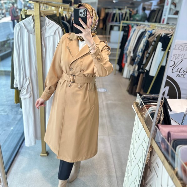 SZ1547 SELMA ZAFEROĞLU DÜĞMELİ TRENÇKOT - Görsel 9