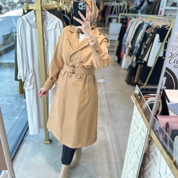 SZ1547 SELMA ZAFEROĞLU DÜĞMELİ TRENÇKOT - Görsel 8