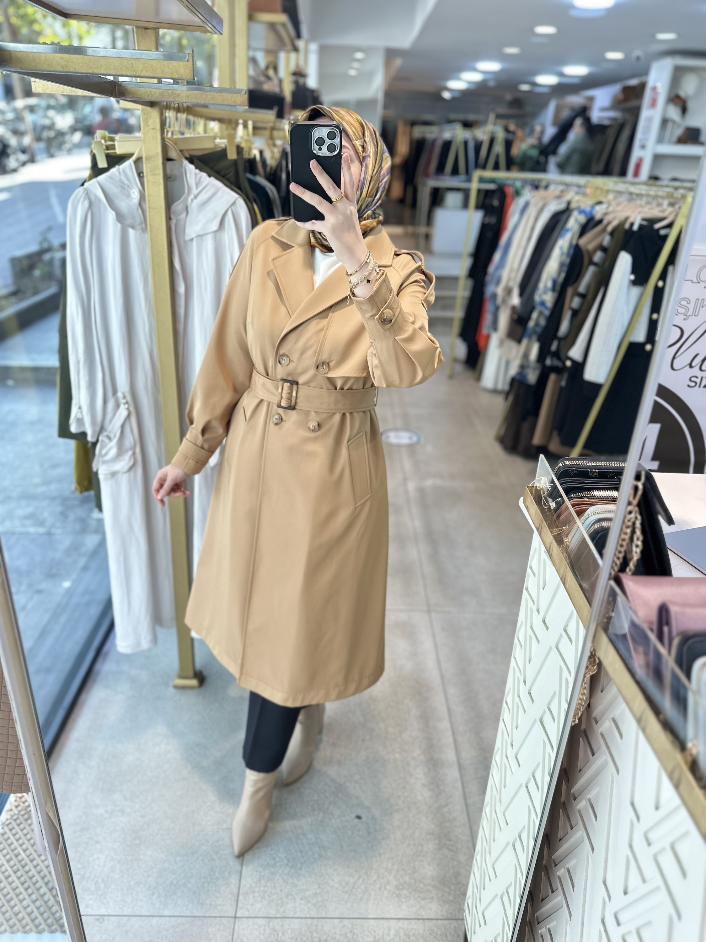 SZ1547 SELMA ZAFEROĞLU DÜĞMELİ TRENÇKOT - Görsel 8