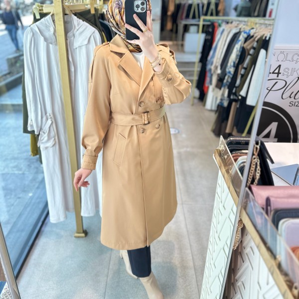 SZ1547 SELMA ZAFEROĞLU DÜĞMELİ TRENÇKOT - Görsel 6