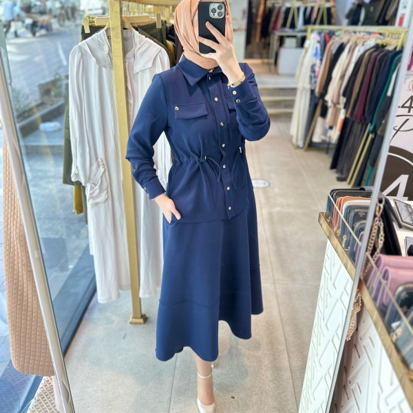 25KT665 ARMİNE TREND BEL BÜZGÜLÜ ETEKLİ TAKIM - Görsel 9