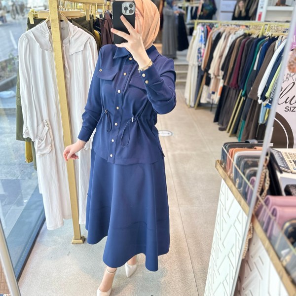 25KT665 ARMİNE TREND BEL BÜZGÜLÜ ETEKLİ TAKIM - Görsel 10