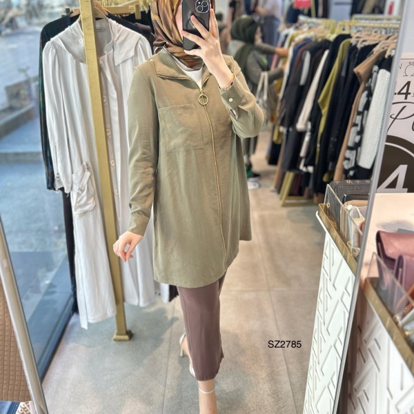 SZ2785 SELMA ZAFEROĞLU ÖNÜ FERMUARLI TUNİK - Görsel 3
