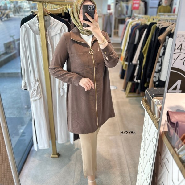 SZ2785 SELMA ZAFEROĞLU ÖNÜ FERMUARLI TUNİK - Görsel 11