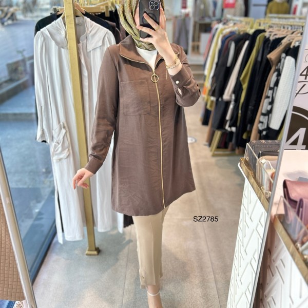 SZ2785 SELMA ZAFEROĞLU ÖNÜ FERMUARLI TUNİK - Görsel 10