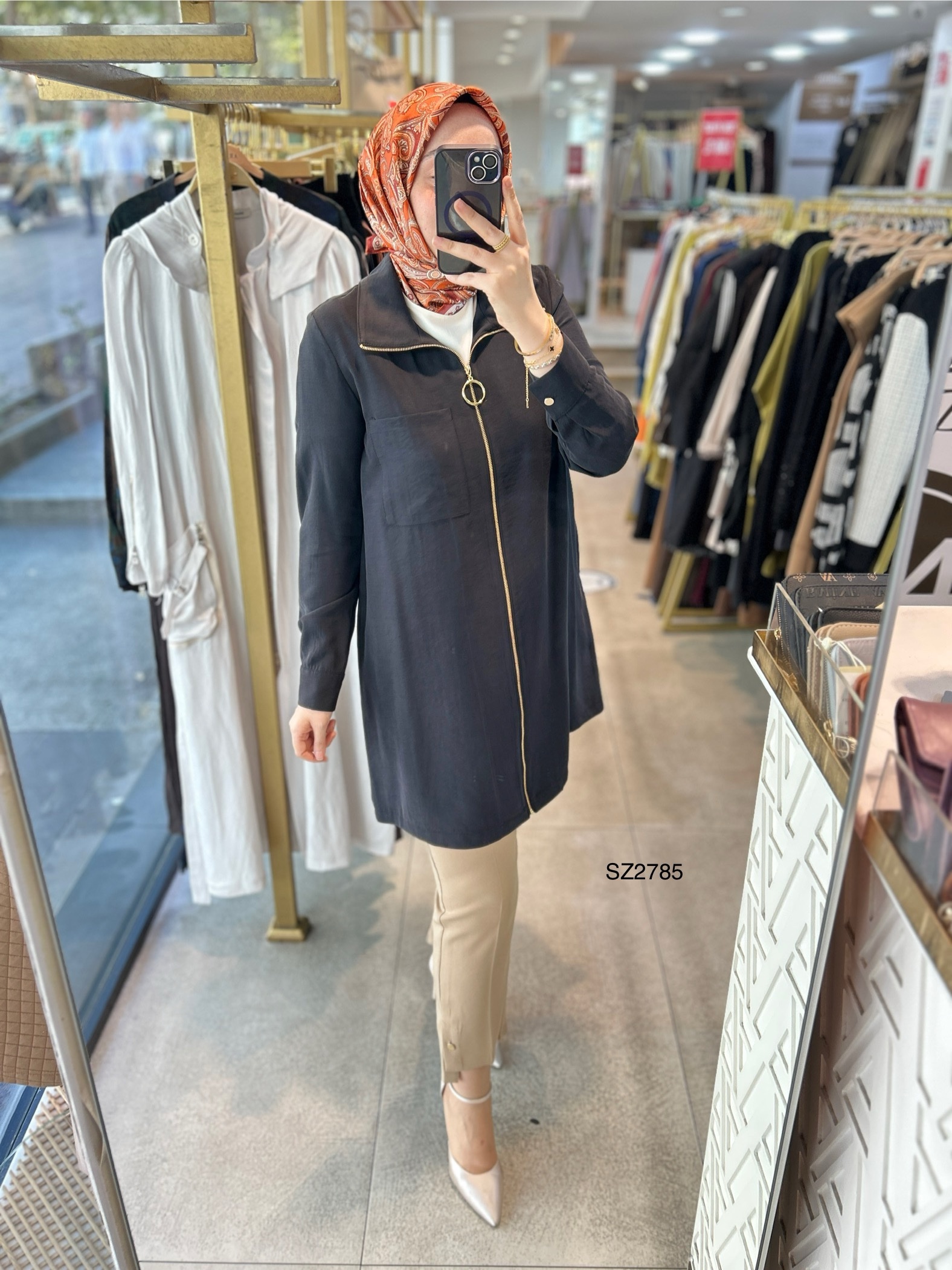 SZ2785 SELMA ZAFEROĞLU ÖNÜ FERMUARLI TUNİK - Görsel 6