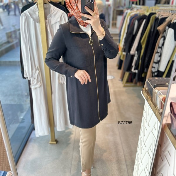 SZ2785 SELMA ZAFEROĞLU ÖNÜ FERMUARLI TUNİK - Görsel 7