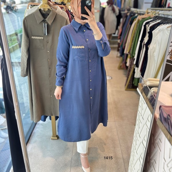 Selma Zaferoğlu 1415 Cep Detayı Hasırlı Tunik - Görsel 2