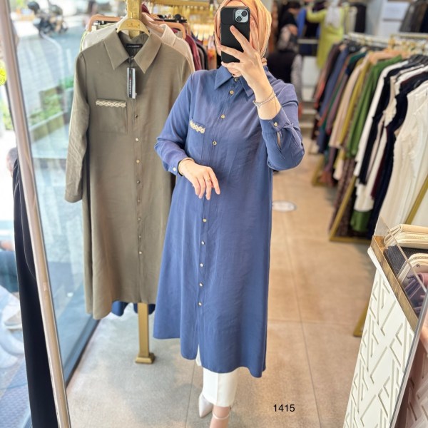 Selma Zaferoğlu 1415 Cep Detayı Hasırlı Tunik - Görsel 3