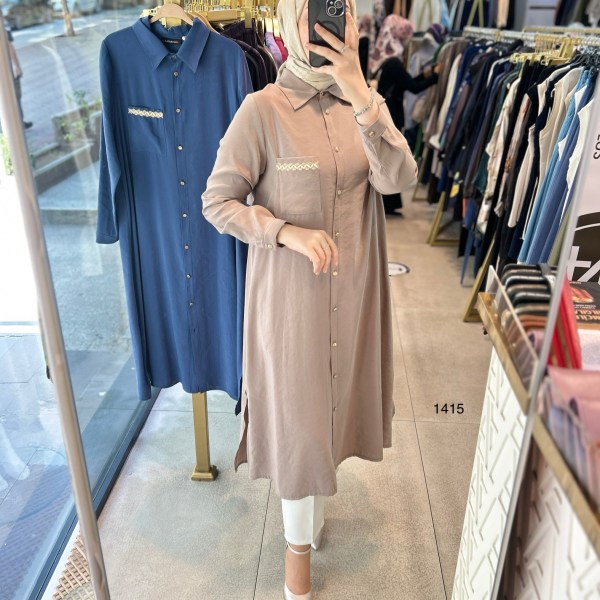 Selma Zaferoğlu 1415 Cep Detayı Hasırlı Tunik - Görsel 5