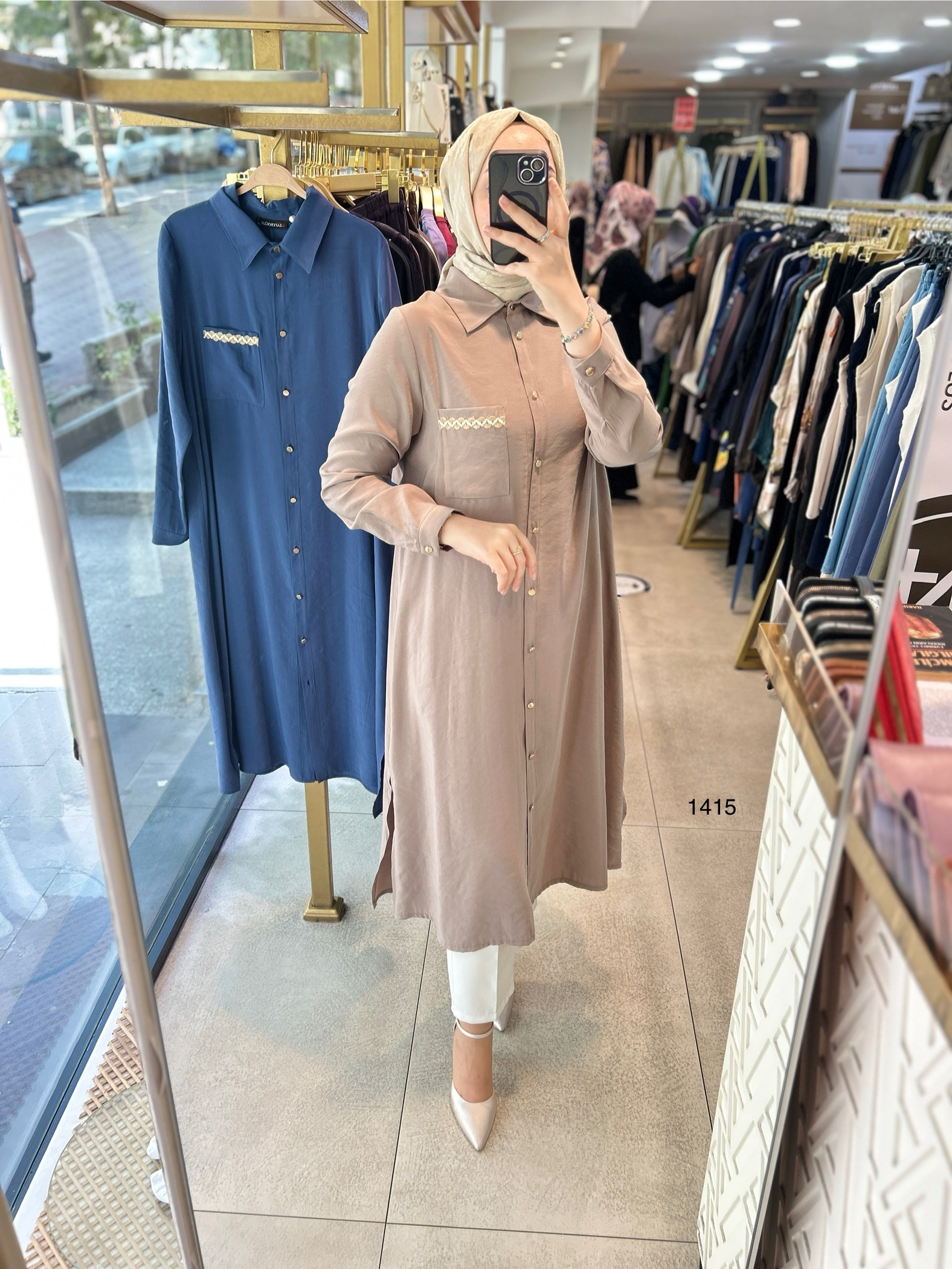 Selma Zaferoğlu 1415 Cep Detayı Hasırlı Tunik - Görsel 5