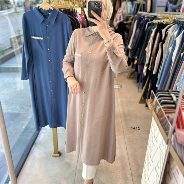 Selma Zaferoğlu 1415 Cep Detayı Hasırlı Tunik - Görsel 6