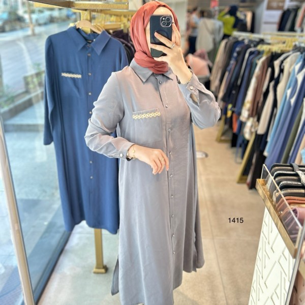 Selma Zaferoğlu 1415 Cep Detayı Hasırlı Tunik - Görsel 10