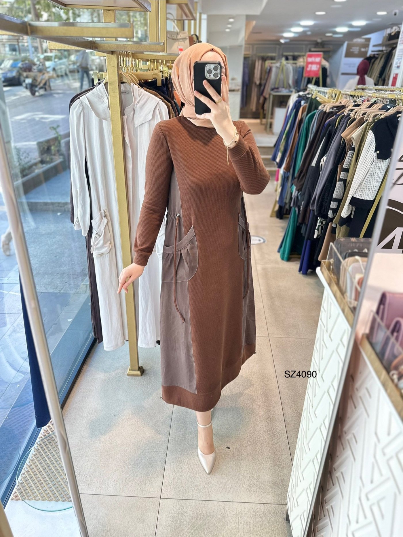 SZ4090 Selma Zaferoğlu Cep Detaylı Elbise