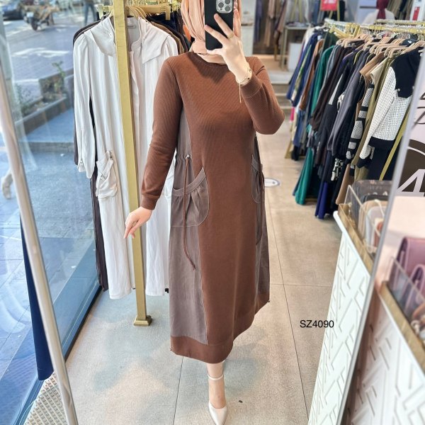 SZ4090 Selma Zaferoğlu Cep Detaylı Elbise - Görsel 1