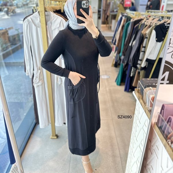 SZ4090 Selma Zaferoğlu Cep Detaylı Elbise - Görsel 2