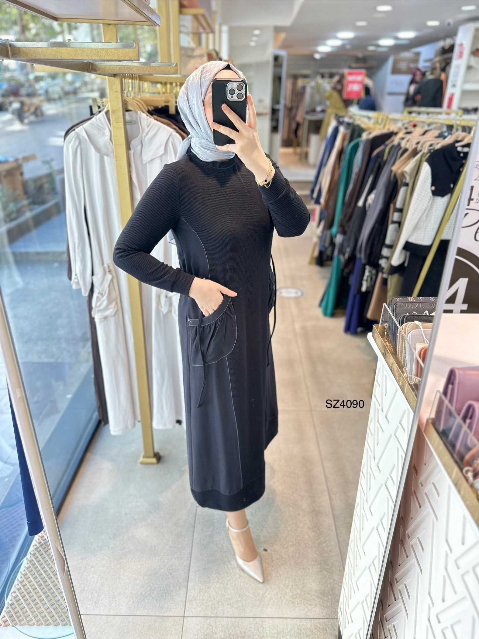 SZ4090 Selma Zaferoğlu Cep Detaylı Elbise - Görsel 2