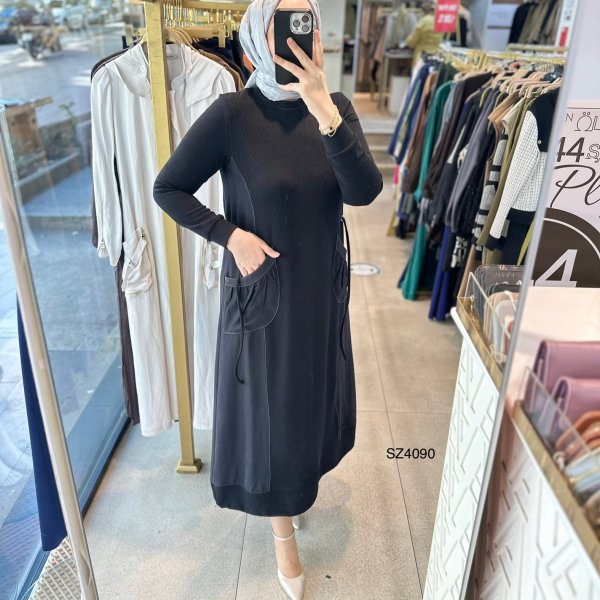 SZ4090 Selma Zaferoğlu Cep Detaylı Elbise - Görsel 4