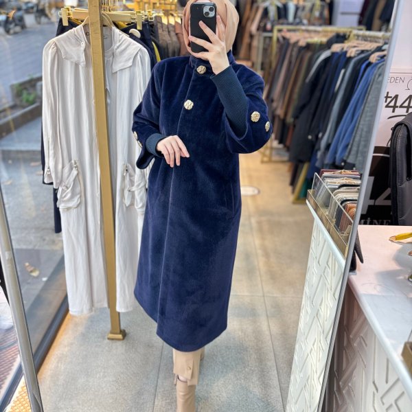 8653 Düğmeli Kaşe Kaban - Görsel 1