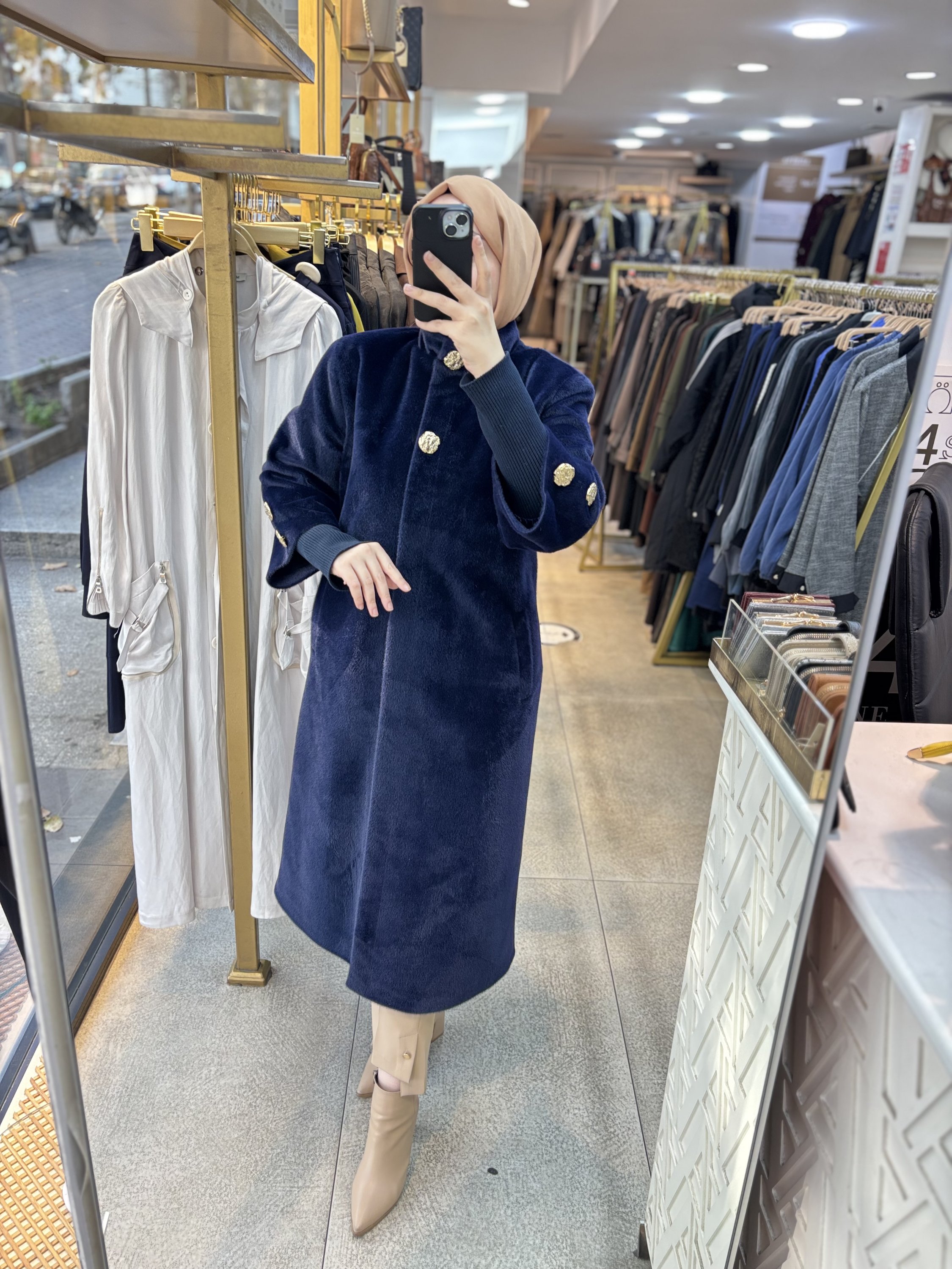 8653 Düğmeli Kaşe Kaban - Görsel 3