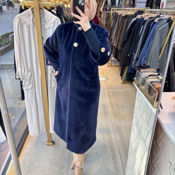 8653 Düğmeli Kaşe Kaban - Görsel 2