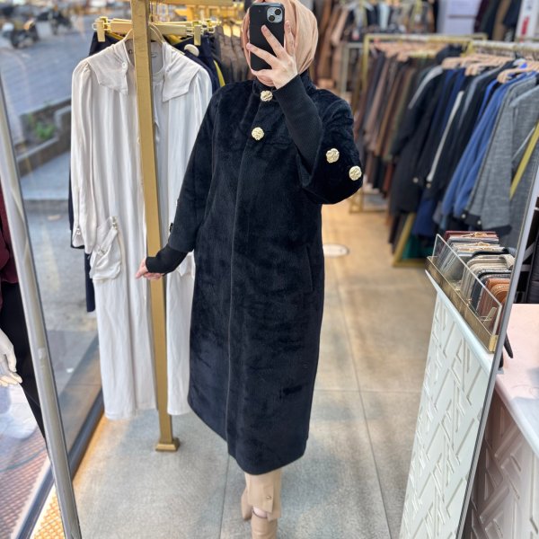 8653 Düğmeli Kaşe Kaban - Görsel 11