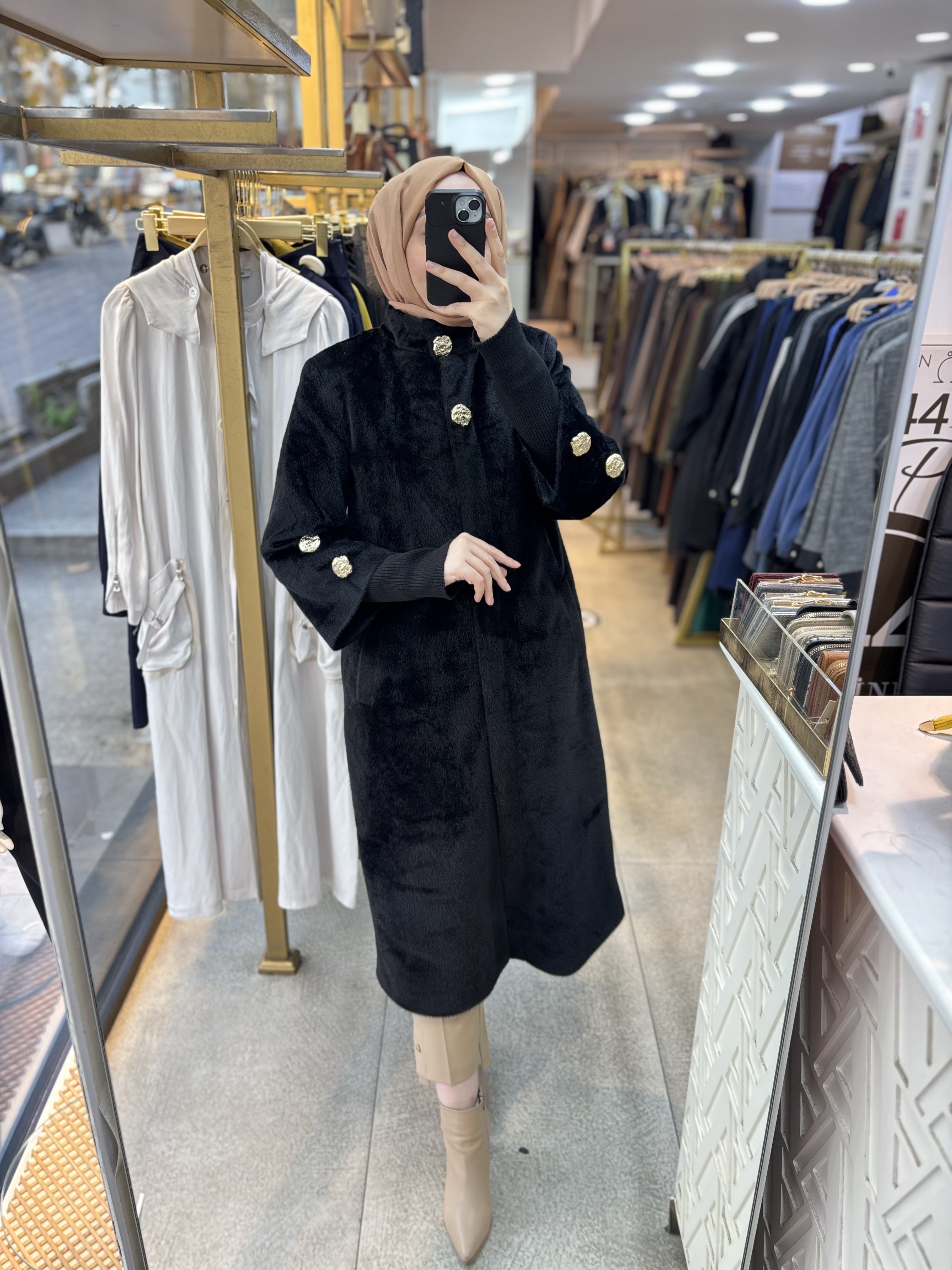 8653 Düğmeli Kaşe Kaban - Görsel 22