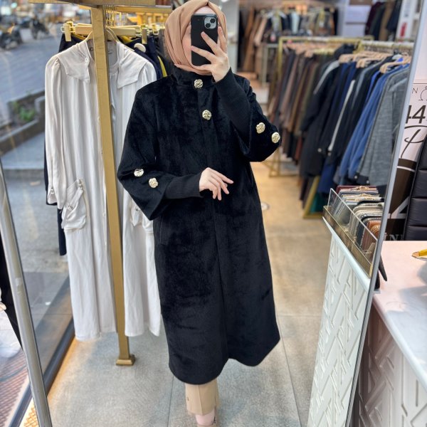 8653 Düğmeli Kaşe Kaban - Görsel 24