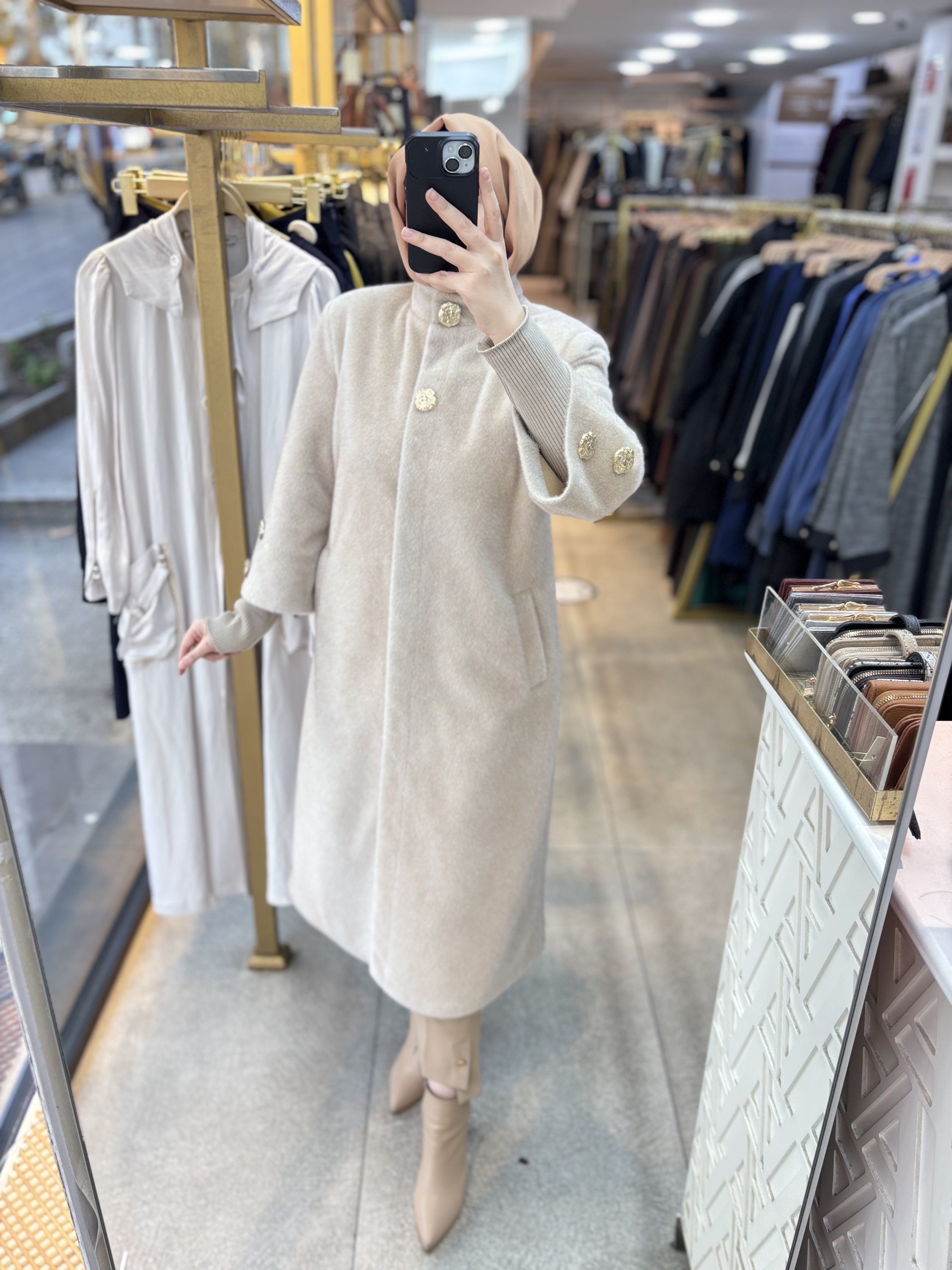 8653 Düğmeli Kaşe Kaban - Görsel 17