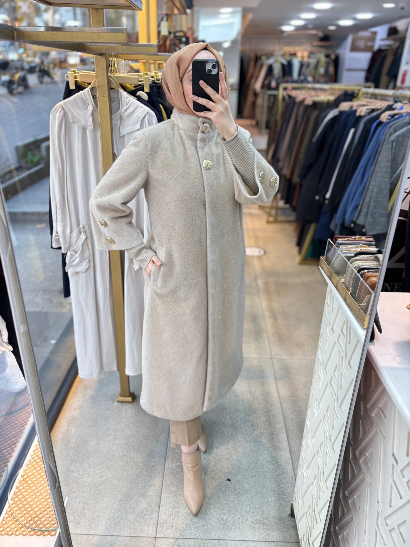 8653 Düğmeli Kaşe Kaban