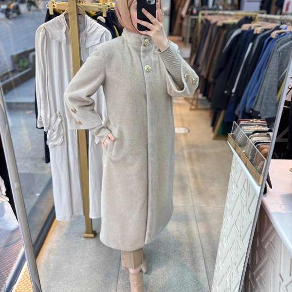 8653 Düğmeli Kaşe Kaban - Görsel 23