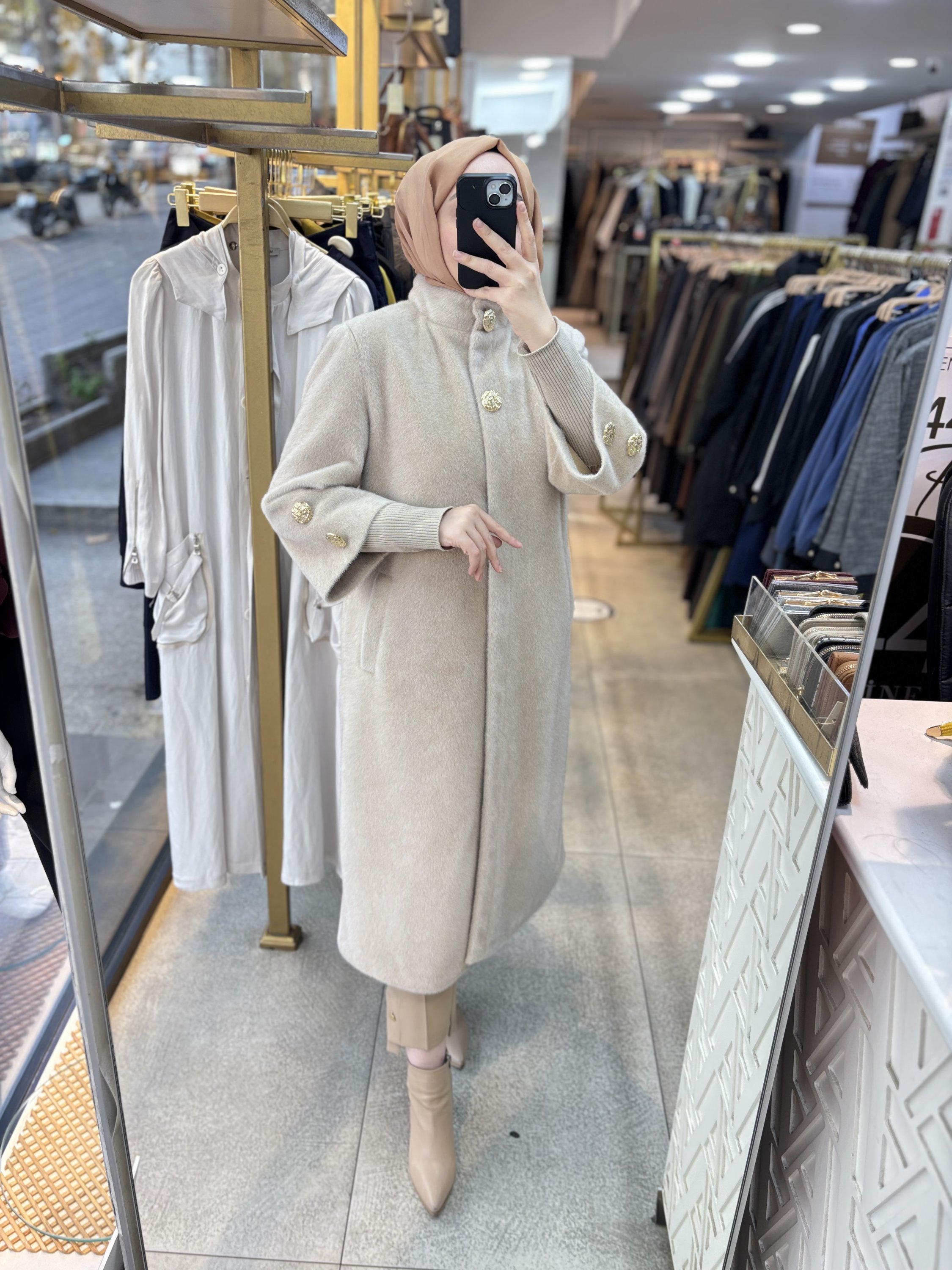 8653 Düğmeli Kaşe Kaban - Görsel 19