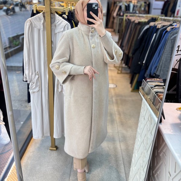 8653 Düğmeli Kaşe Kaban - Görsel 9