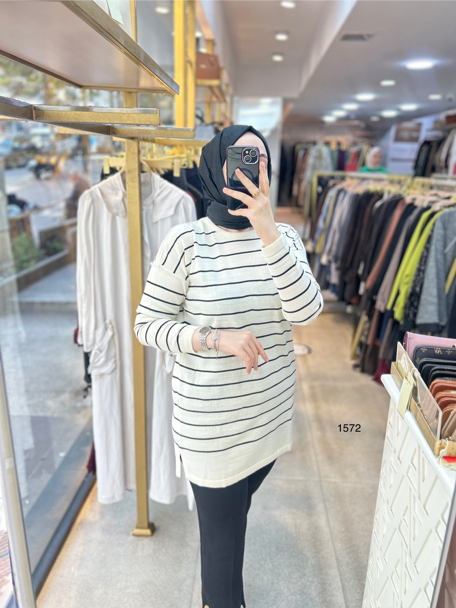 1572 Çizgili Triko Tunik - Görsel 1