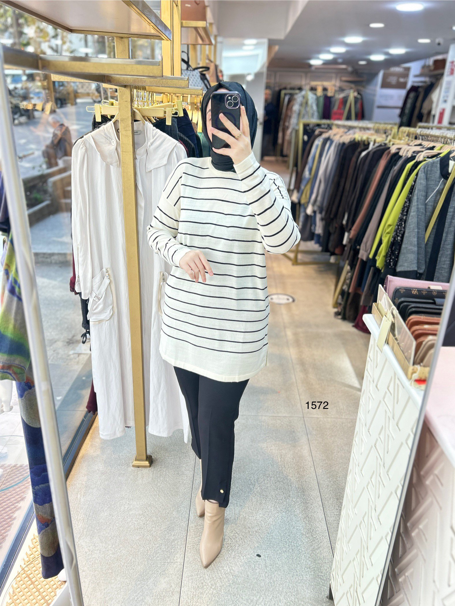 1572 Çizgili Triko Tunik - Görsel 2