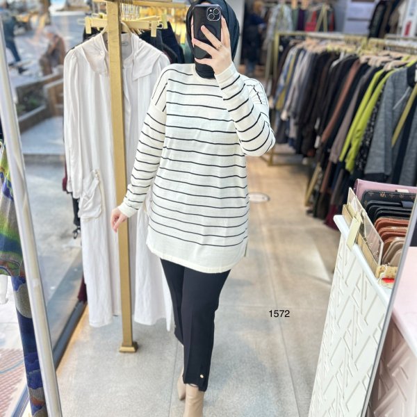 1572 Çizgili Triko Tunik - Görsel 3