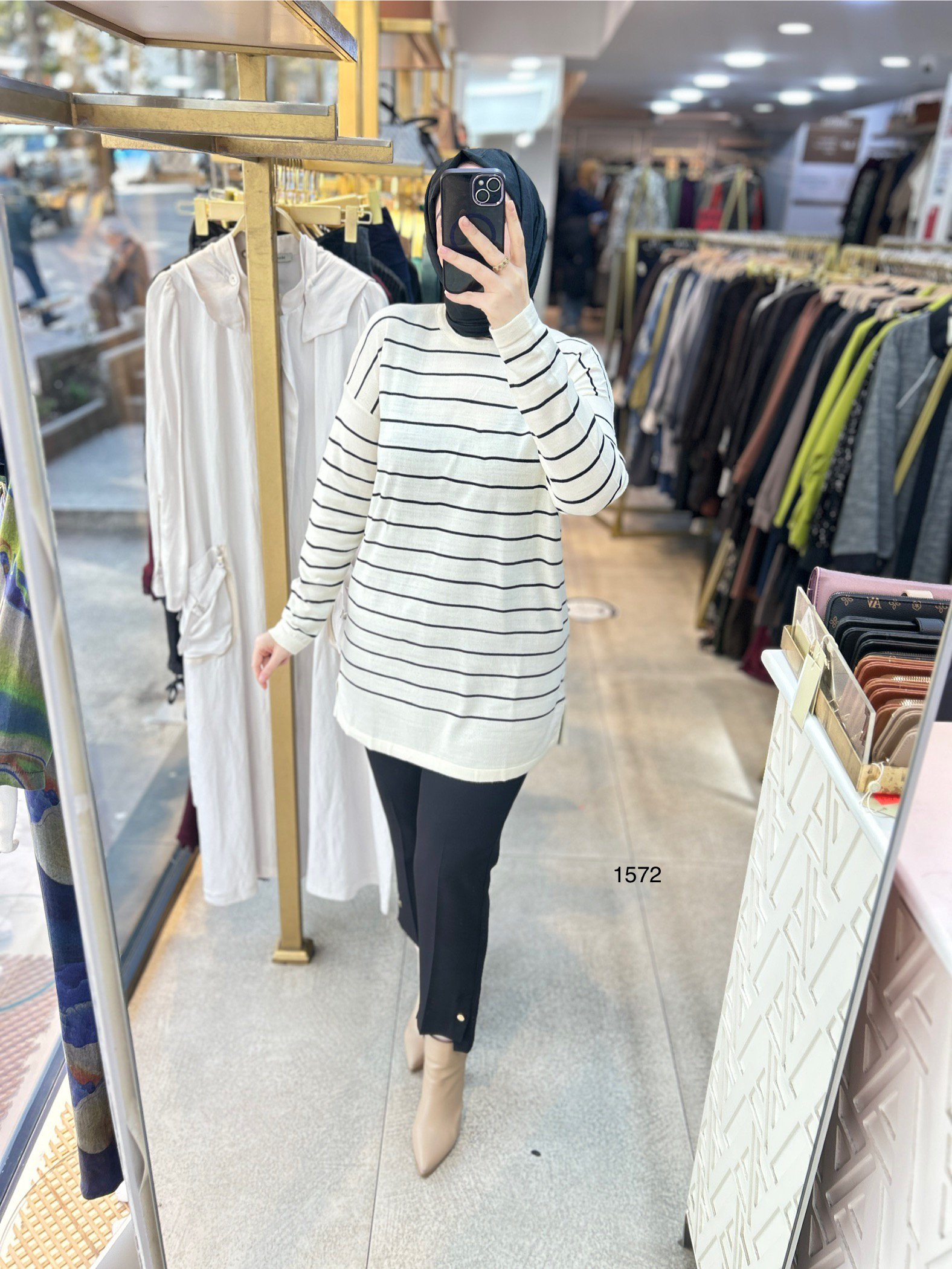 1572 Çizgili Triko Tunik - Görsel 3