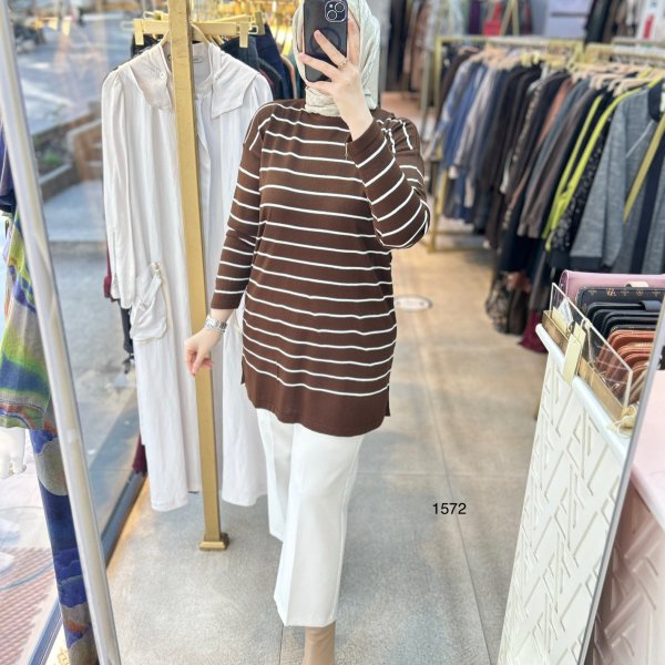 1572 Çizgili Triko Tunik - Görsel 6