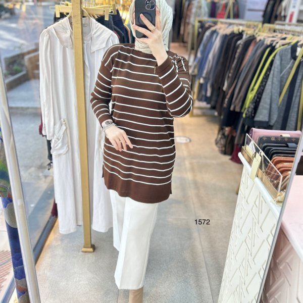 1572 Çizgili Triko Tunik - Görsel 4