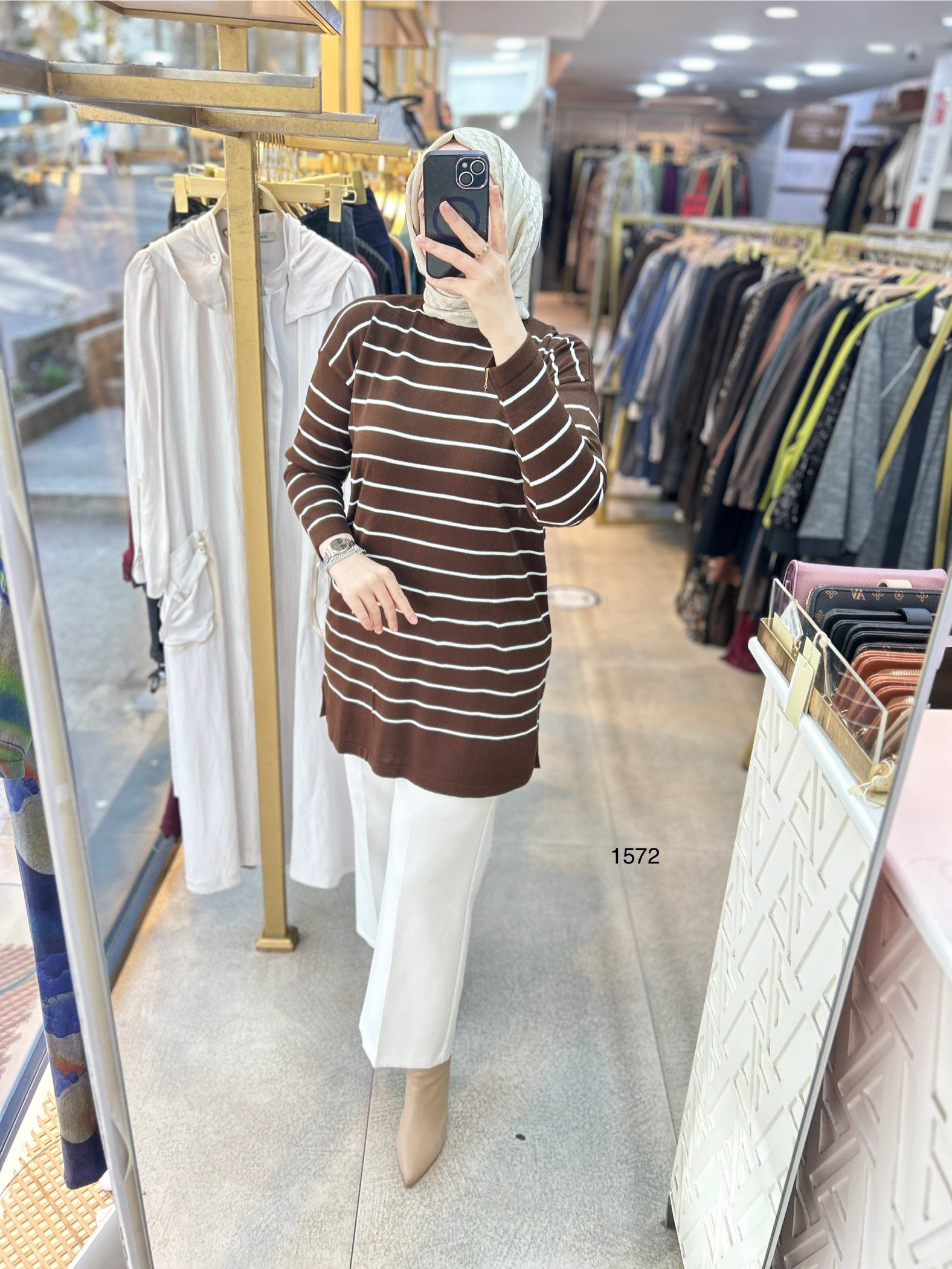 1572 Çizgili Triko Tunik - Görsel 4