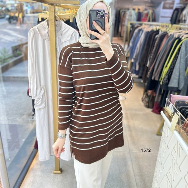 1572 Çizgili Triko Tunik - Görsel 7