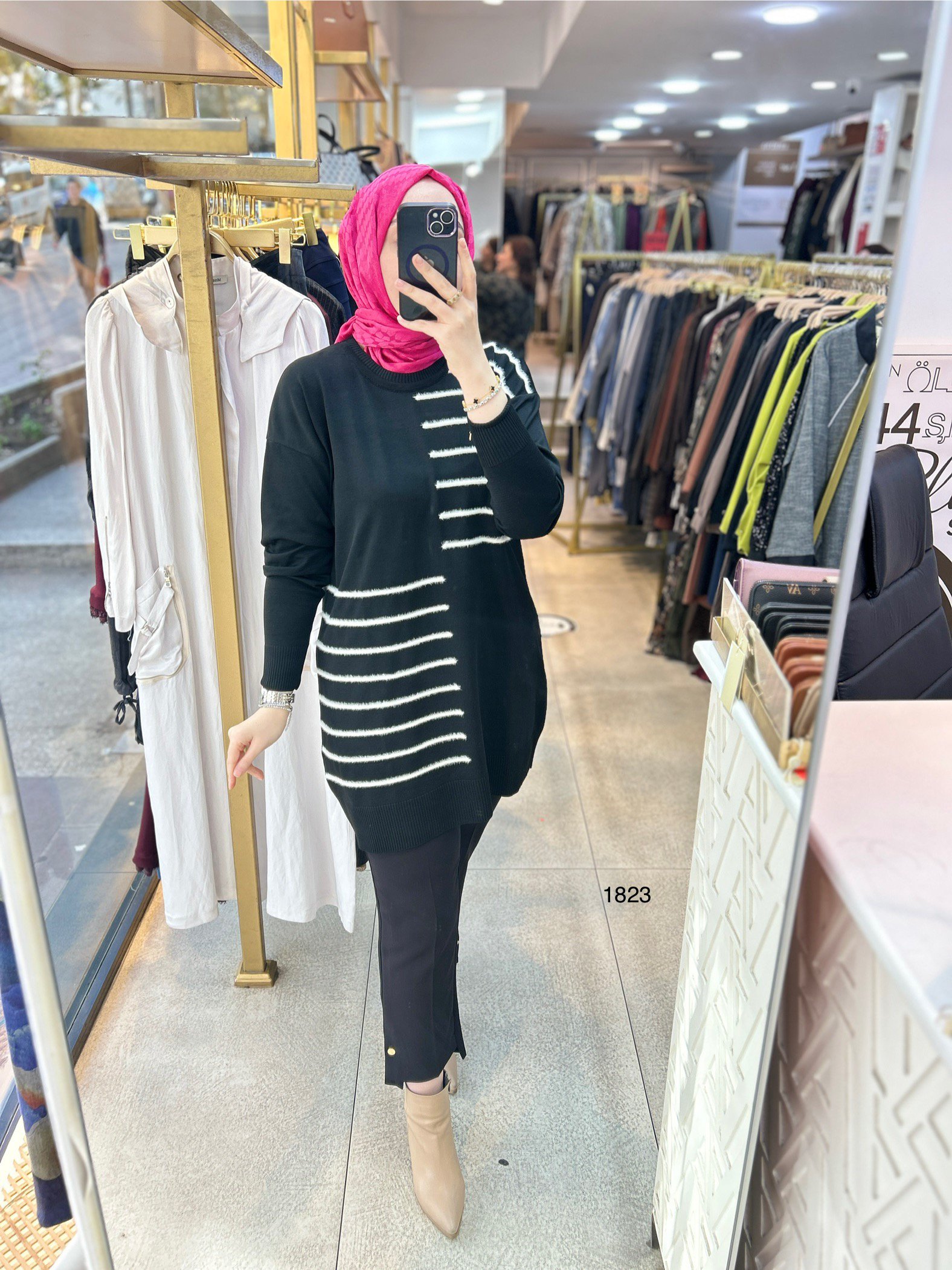 1823 DÜZ ÇİZGİ ÇAPRAZ DETAYLI TRİKO TUNİK - Görsel 10